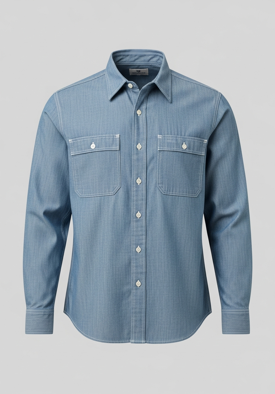 Kot chambray açık mavi iş gömleği