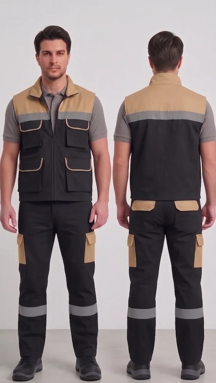 İş yeleği-pantolon takımı #01 — harman gabardin 245 g/m² full likralı, İLKETEKS Denizli üretim