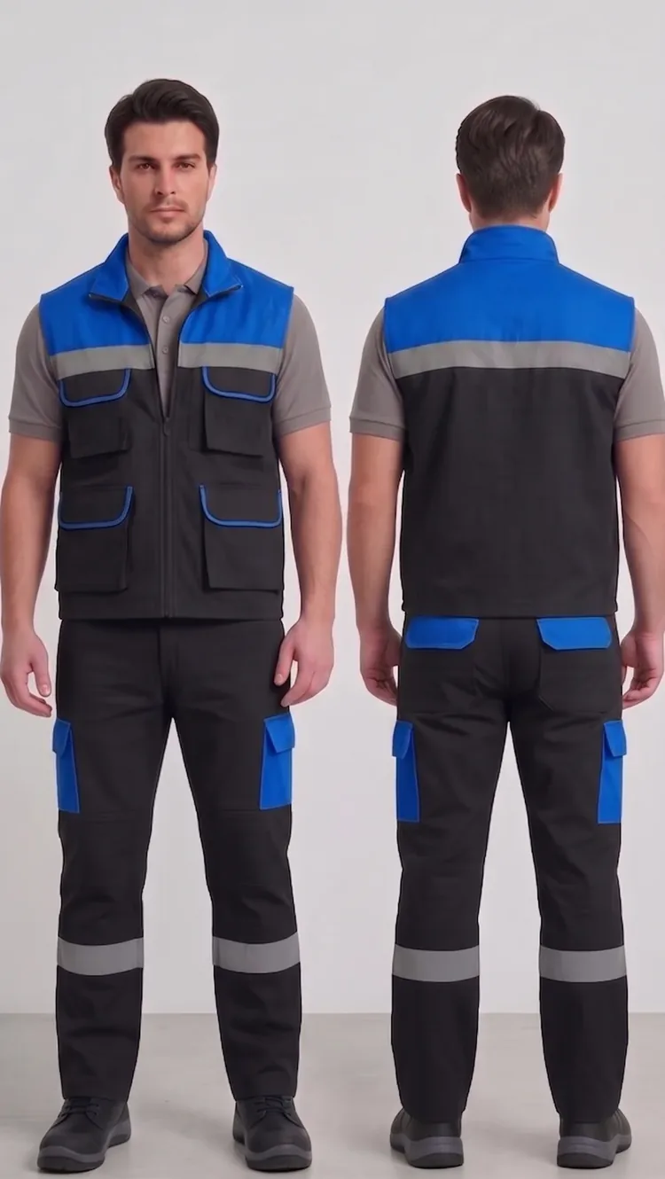İş yeleği-pantolon takımı #02 — harman gabardin 245 g/m² full likralı, İLKETEKS Denizli üretim