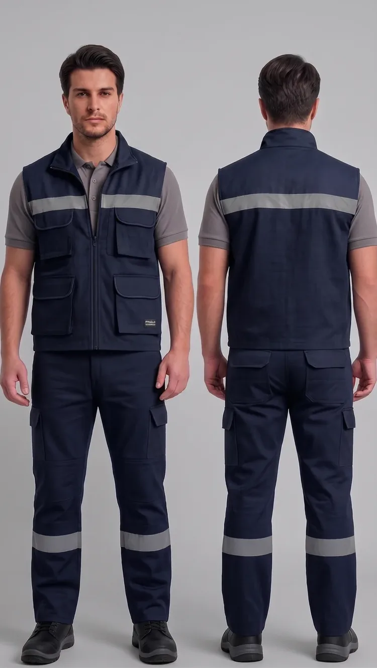 İş yeleği-pantolon takımı #07 — harman gabardin 245 g/m² full likralı, İLKETEKS Denizli üretim