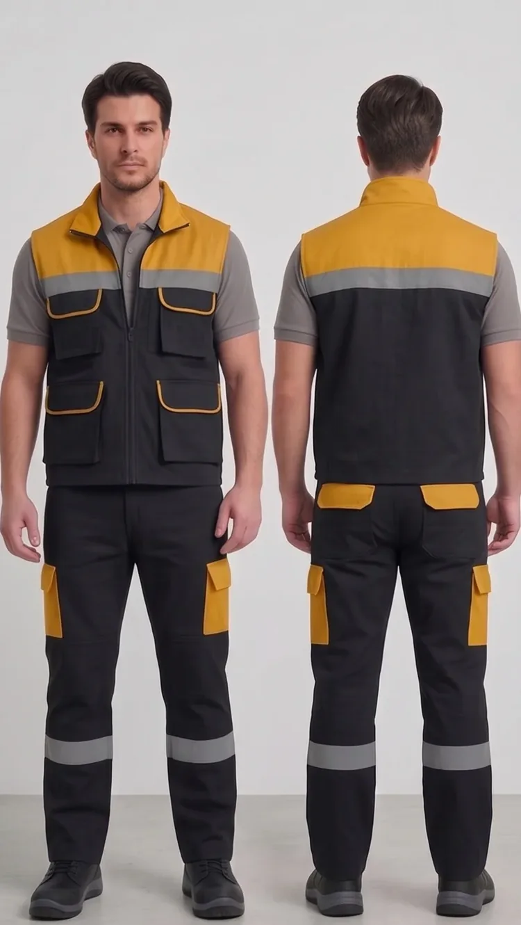 İş yeleği-pantolon takımı #08 — harman gabardin 245 g/m² full likralı, İLKETEKS Denizli üretim