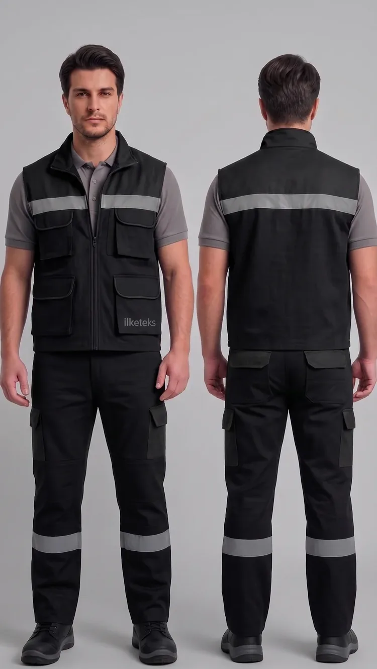 İş yeleği-pantolon takımı #11 — harman gabardin 245 g/m² full likralı, İLKETEKS Denizli üretim