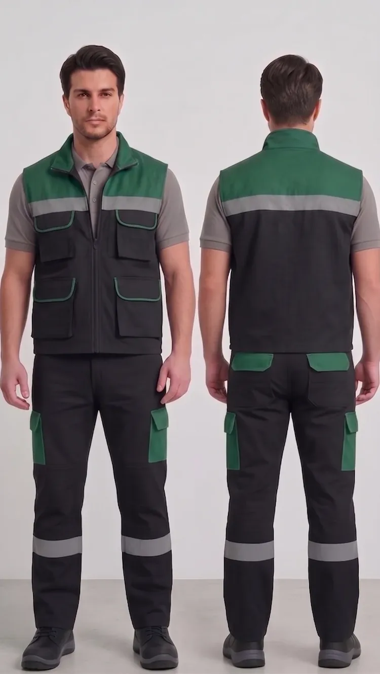 İş yeleği-pantolon takımı #13 — harman gabardin 245 g/m² full likralı, İLKETEKS Denizli üretim