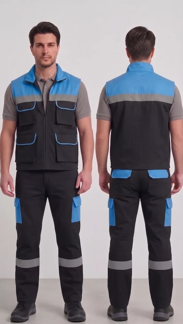 İş yeleği-pantolon takımı #14 — harman gabardin 245 g/m² full likralı, İLKETEKS Denizli üretim