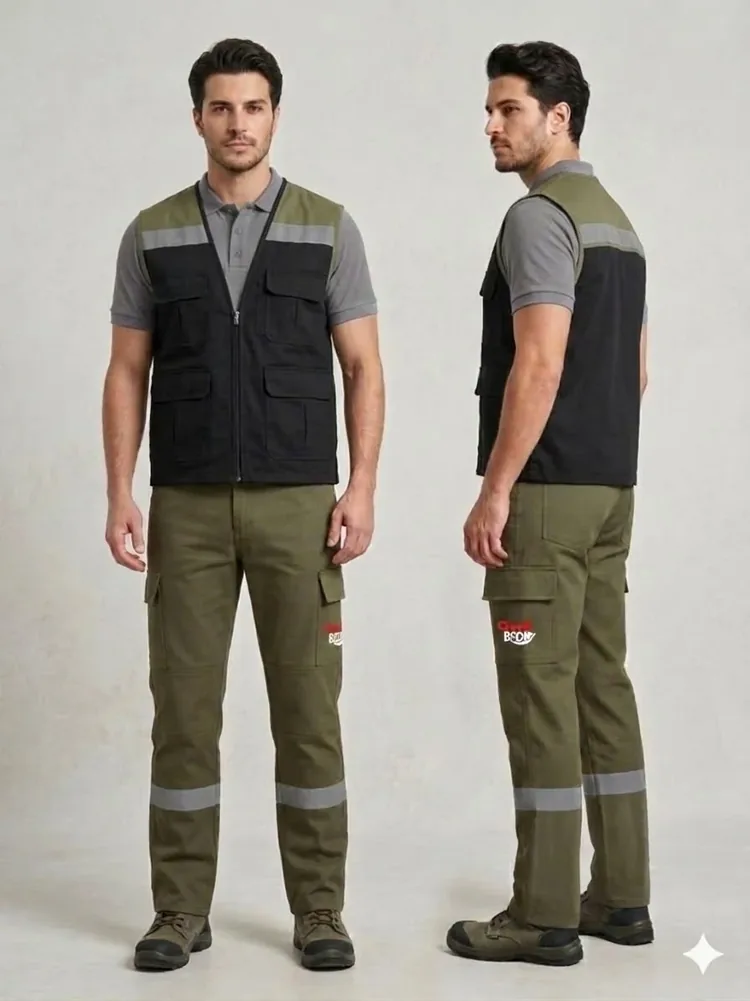 İş yeleği-pantolon takımı #16 — harman gabardin 245 g/m² full likralı, İLKETEKS Denizli üretim