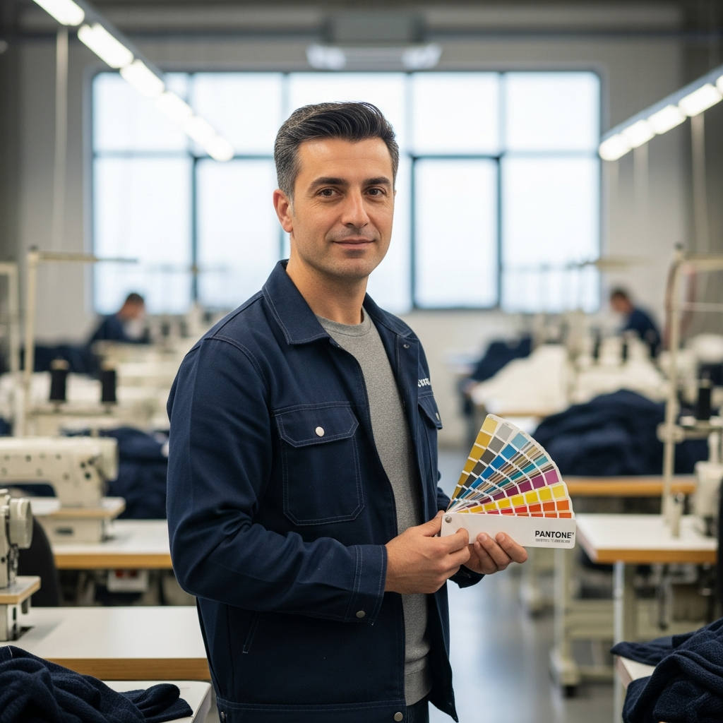 Üretim müdürü — Pantone kart eşliğinde renk doğrulama