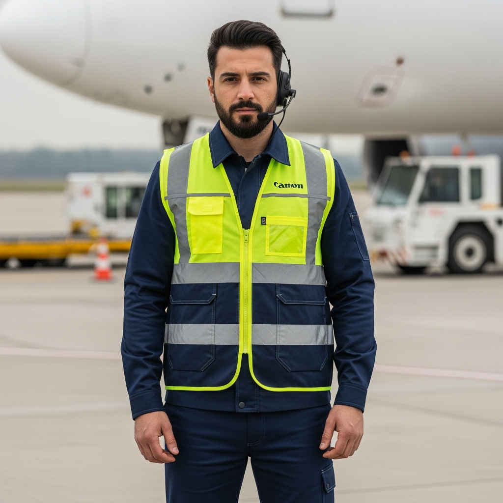 Havalimanı apron personeli mavi takım hi-vis yelek