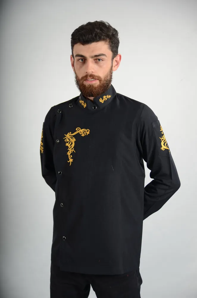 Siyah modern şef ceketi — İLKETEKS