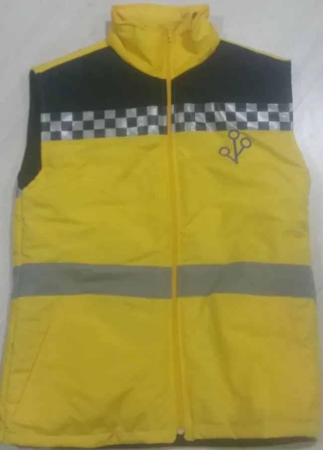 Sarı ikaz yeleği — lacivert robalı, fermuarlı