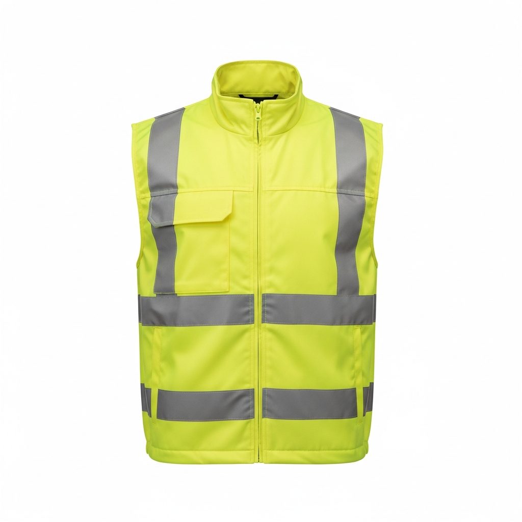 Neon sarı ikaz yeleği — cepli, reflektif bantlı Neon sarı ikaz yeleği — cepli, reflektif bantlı — İLKETEKS toptan imalat