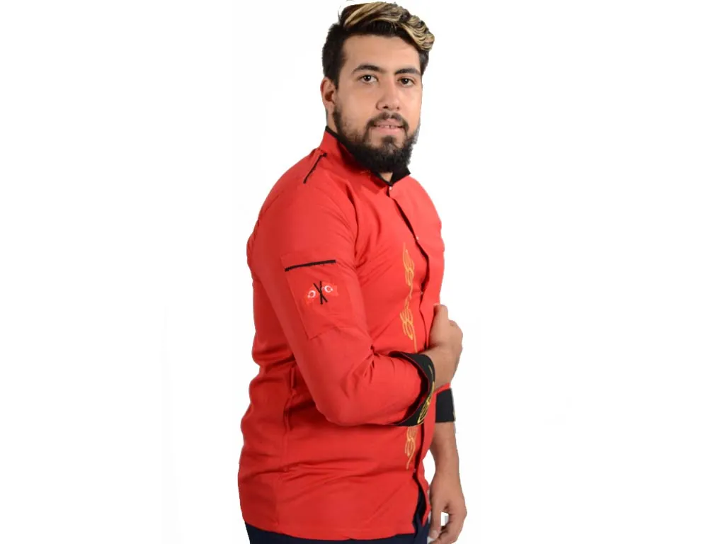 Kırmızı uzun kollu şef ceketi, profesyonel mutfak için