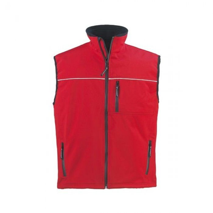 Kırmızı softshell iş yeleği — fermuarlı, dik yaka Kırmızı softshell iş yeleği — fermuarlı, dik yaka — İLKETEKS toptan imalat