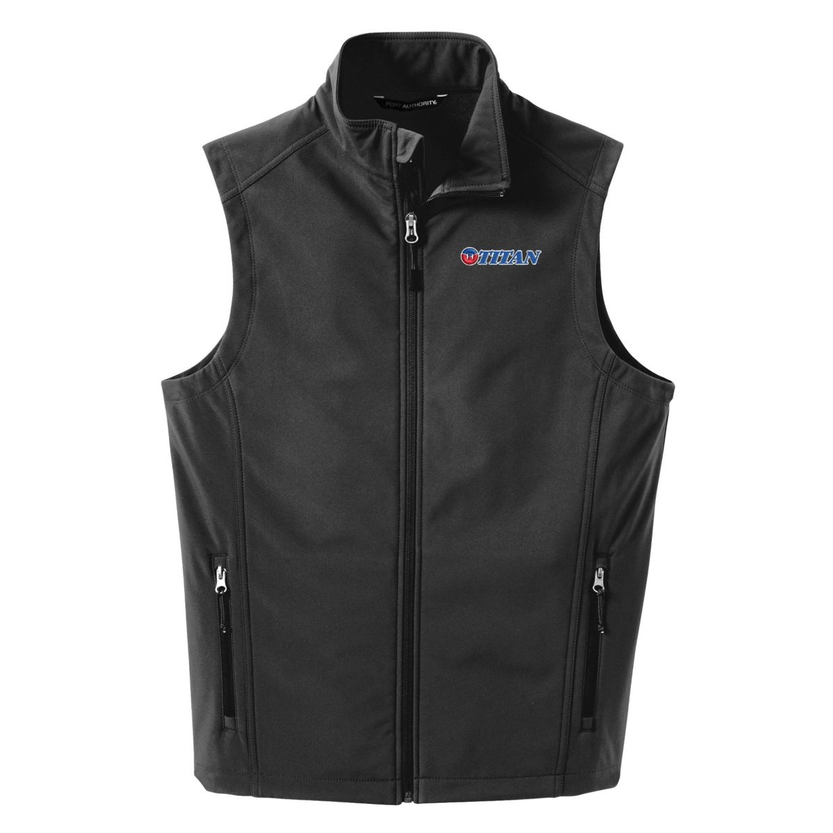 Siyah softshell iş yeleği — fermuarlı, dik yaka Siyah softshell iş yeleği — fermuarlı, dik yaka — İLKETEKS toptan imalat