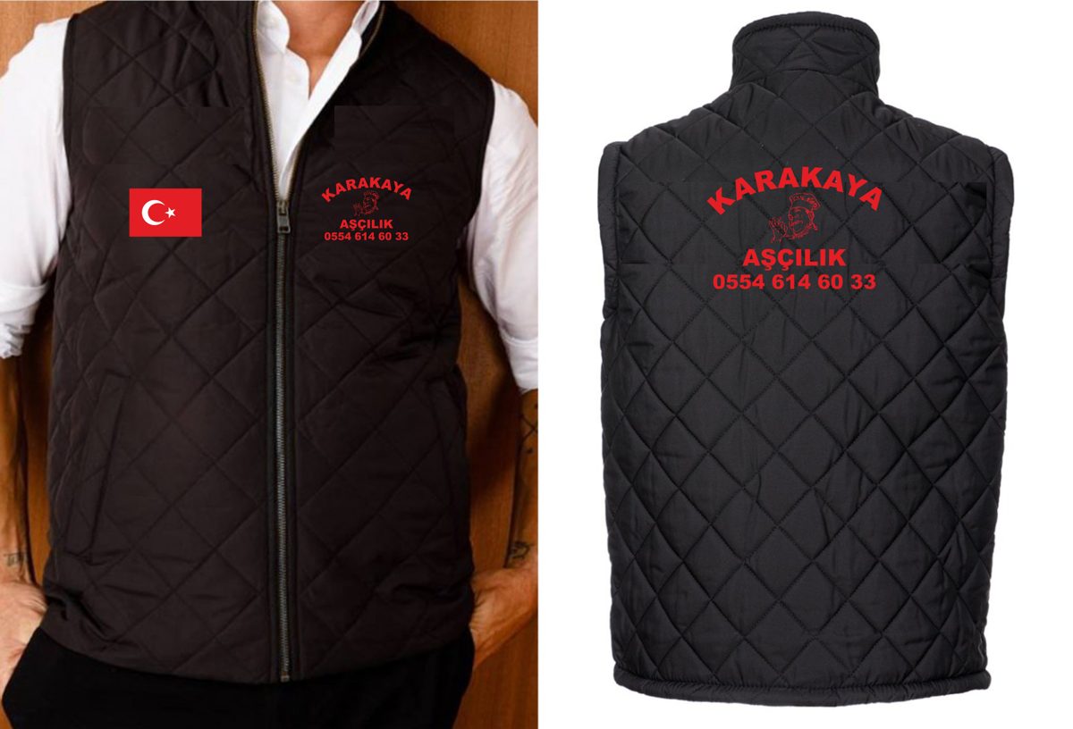 Saks mavi mühendis tipi iş yeleği — fermuarlı, V yaka Saks mavi mühendis tipi iş yeleği — fermuarlı, V yaka — İLKETEKS toptan imalat