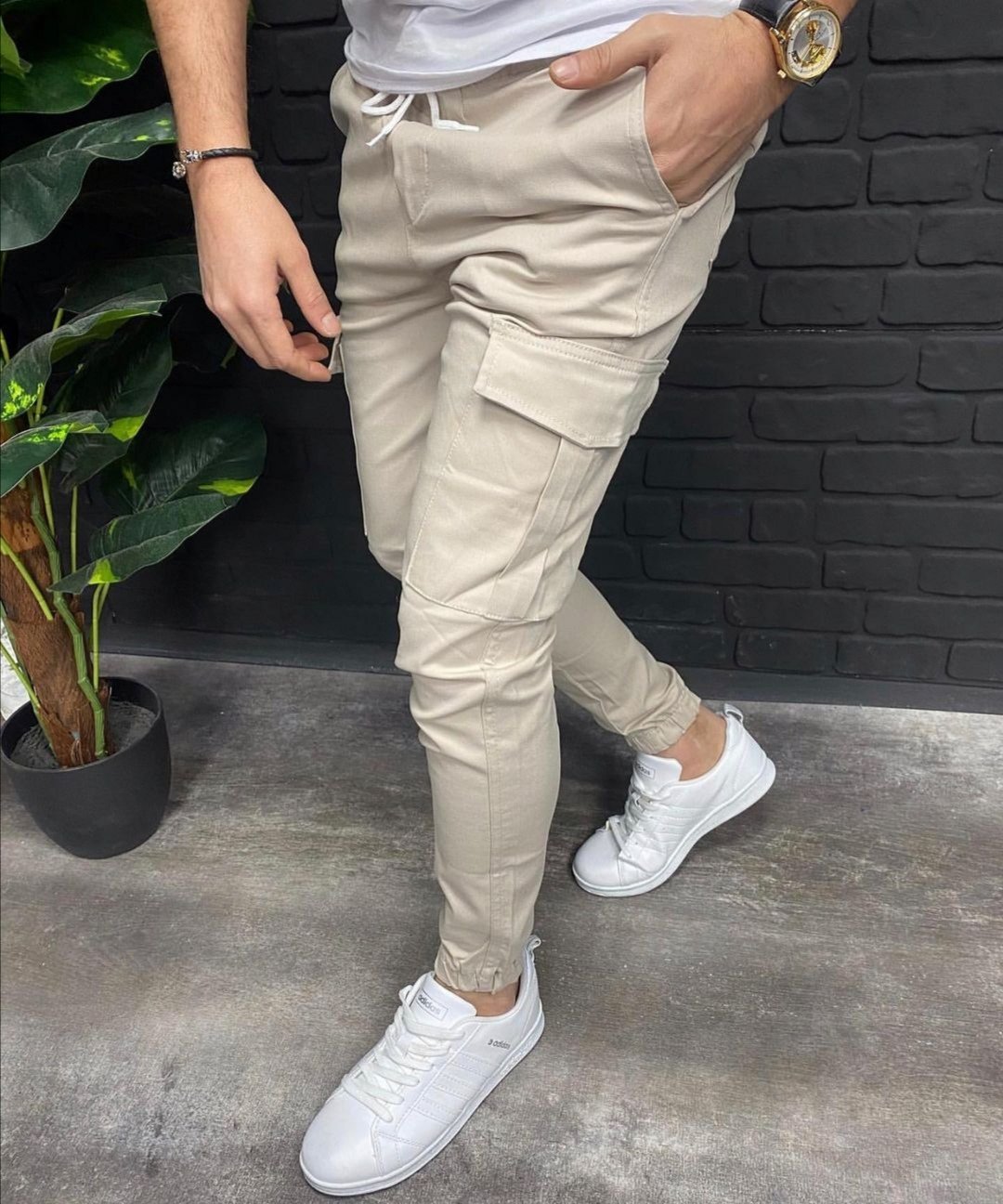 Bej kargo jogger pantolon — İLKETEKS toptan imalat ve siparişe özel üretim