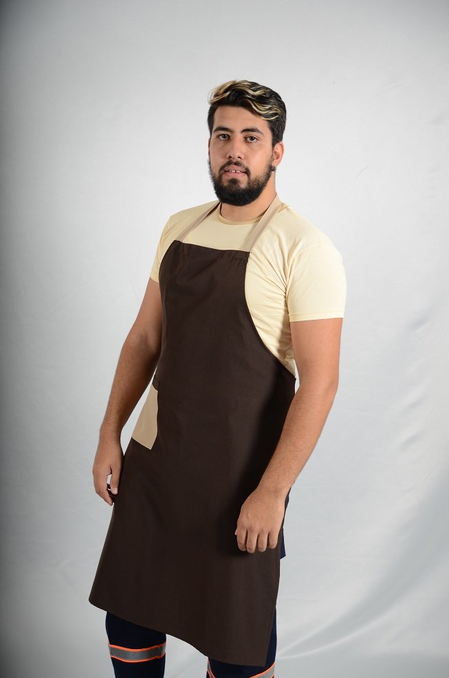 Kahve rengi boydan mutfak önlüğü, askılı