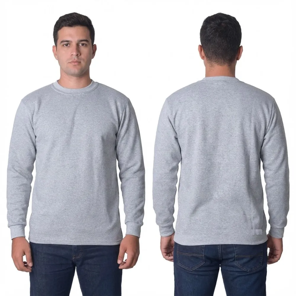 Gri melanj bisiklet yaka sweatshirt — manken üzerinde ön ve arka görünüm