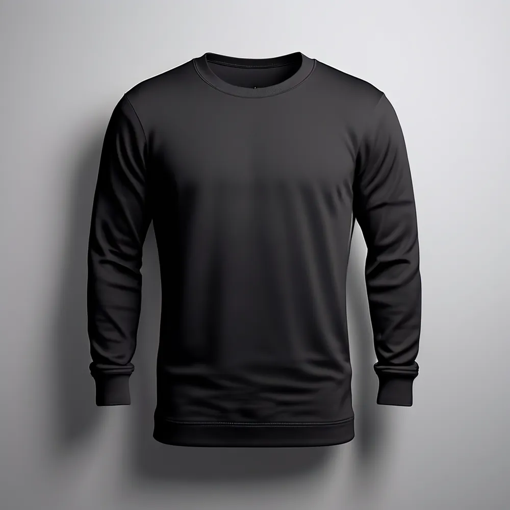Siyah uzun kollu sweatshirt — önden görünüm, bisiklet yaka