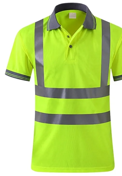 Neon sarı reflektörlü polo yaka tişört