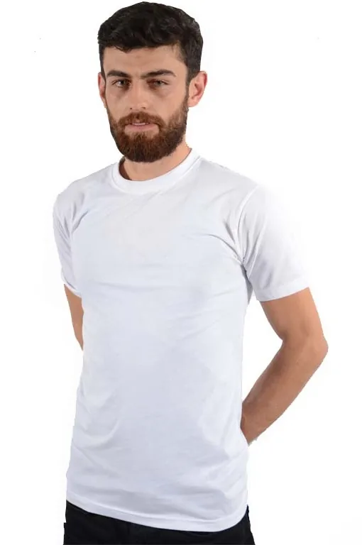 Beyaz bisiklet yaka promosyon tişörtü, erkek modelde — İLKETEKS