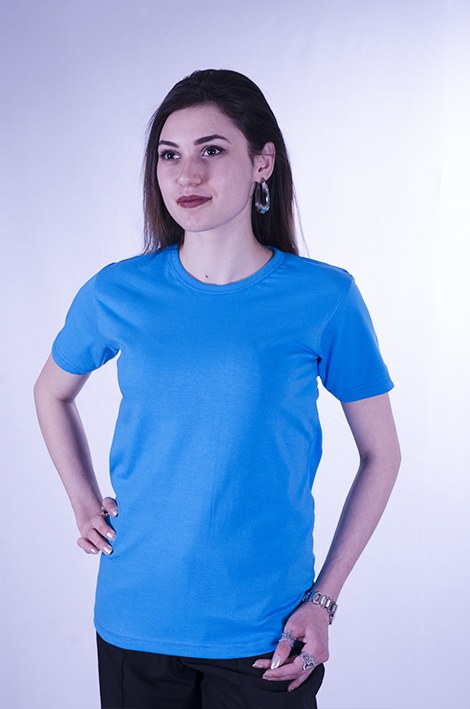 Düz mavi promosyon tişört; %100 penye pamuk, yuvarlak yaka kısa kol, logo baskı ve nakışa uygun. MOQ 10, S-4XL.