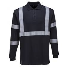 Lacivert uzun kollu reflektörlü polo sweat — göğüs reflektif şerit — İLKETEKS toptan imalat