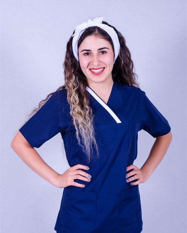 Lacivert V-yaka kısa kollu hemşire scrub takımı