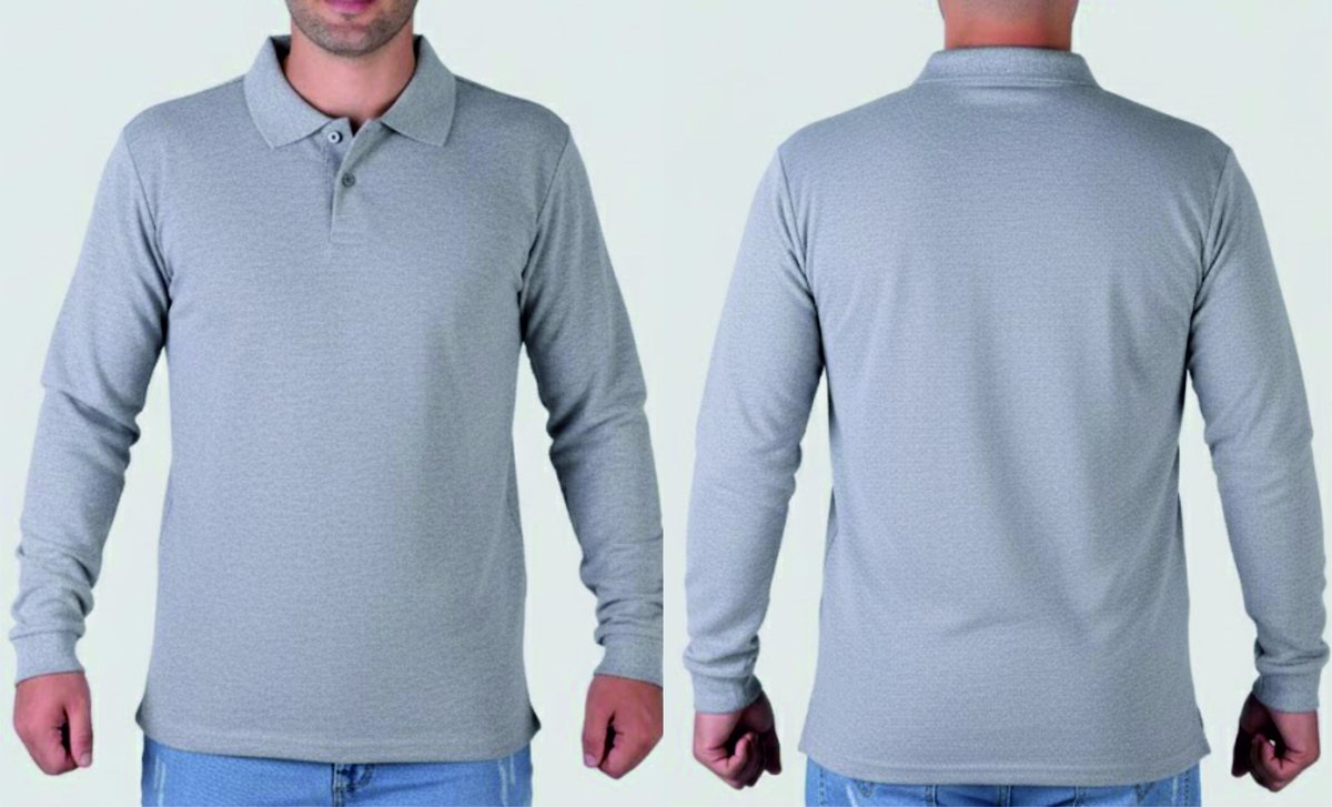 Gri uzun kollu polo tişört — kurumsal personel modeli — İLKETEKS toptan imalat