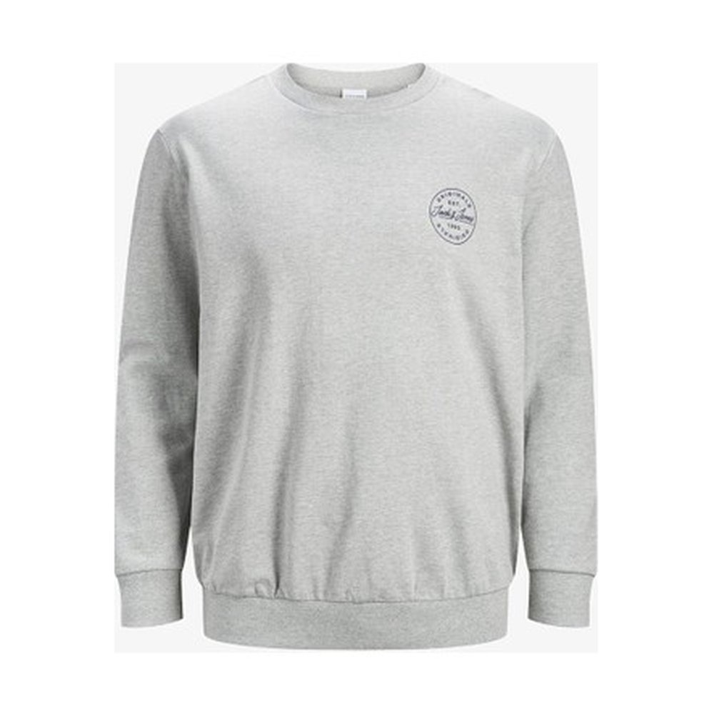 Yuvarlak yaka sweatshirt modeli 11 — gri melanj göğüs logolu, İLKETEKS toptan imalat