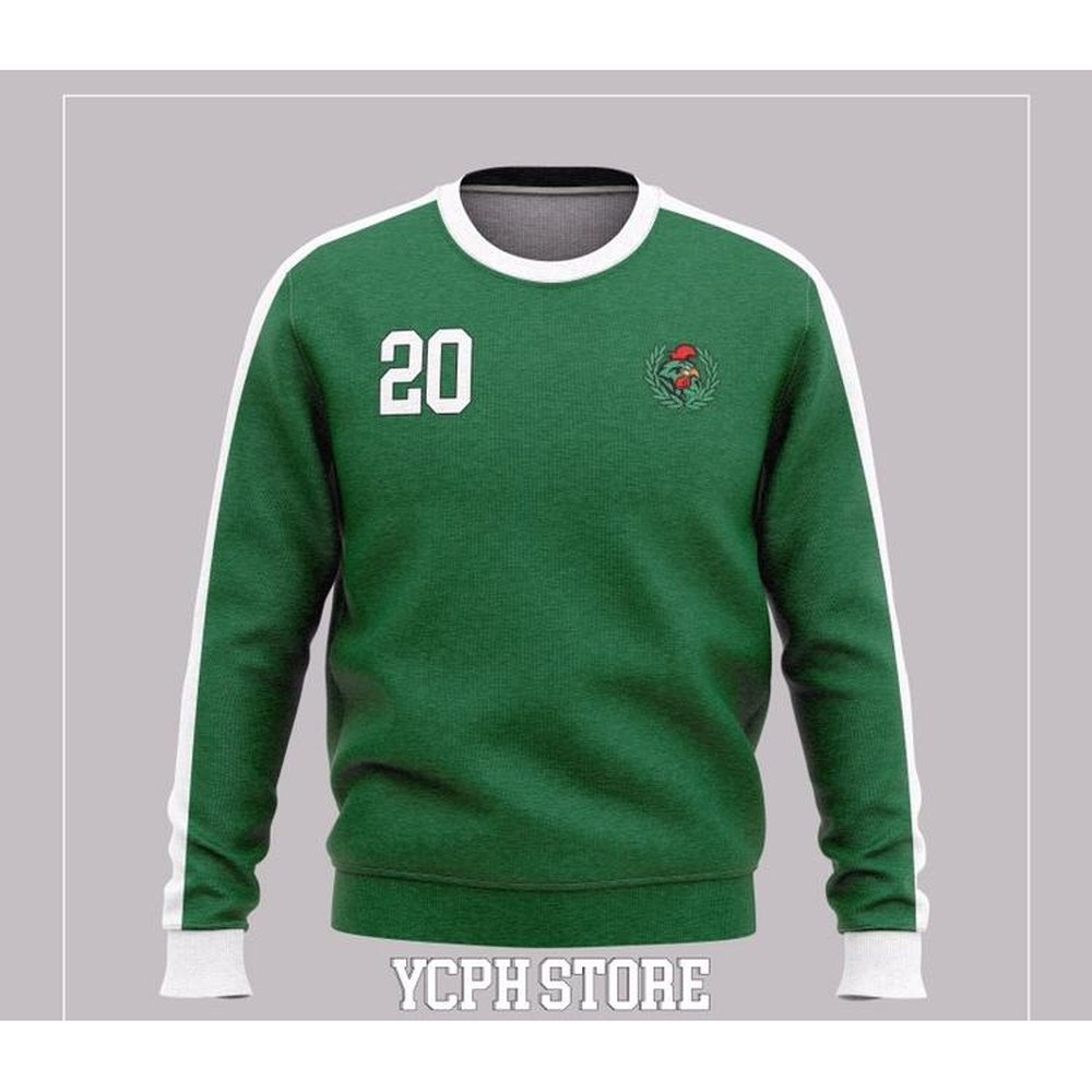 Yuvarlak yaka sweatshirt modeli 17 — yeşil-beyaz numaralı takım, İLKETEKS toptan imalat