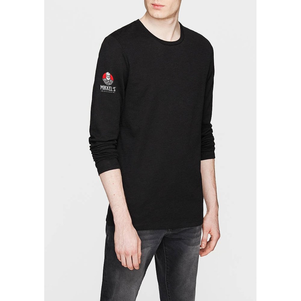 Yuvarlak yaka sweatshirt modeli 21 — siyah kol logolu uzun kollu, İLKETEKS toptan imalat