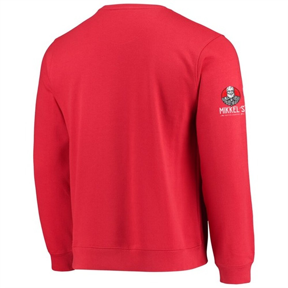 Yuvarlak yaka sweatshirt modeli 22 — kırmızı kol logolu arka görünüm, İLKETEKS toptan imalat