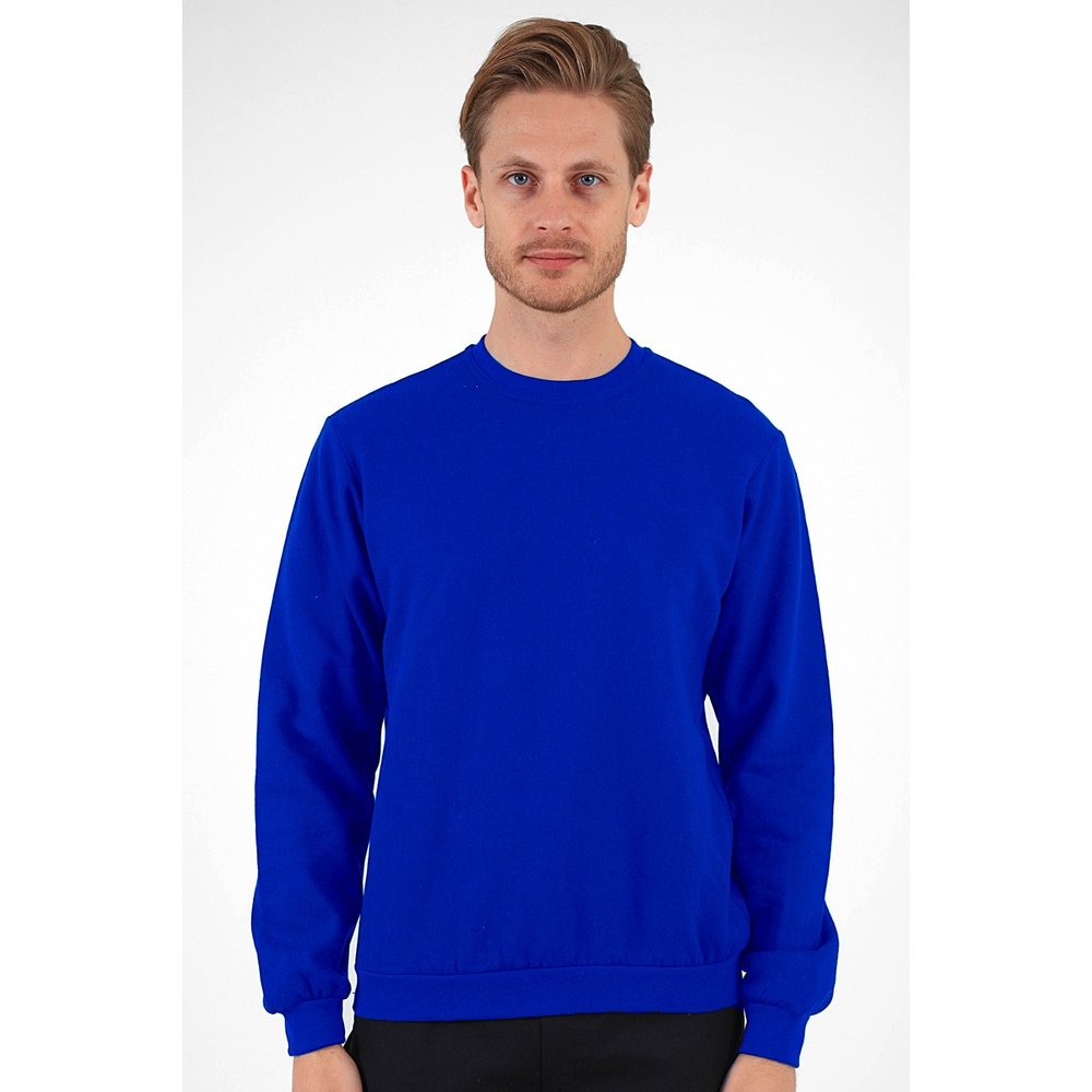 Yuvarlak yaka sweatshirt modeli 24 — saks mavi, İLKETEKS toptan imalat