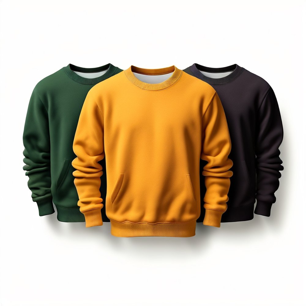 Yuvarlak yaka sweatshirt modeli 25 — yeşil-hardal-siyah üçlü renk seti, İLKETEKS toptan imalat