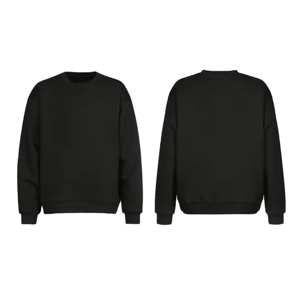 Yuvarlak yaka sweatshirt modeli 28 — siyah düz ön-arka, İLKETEKS toptan imalat