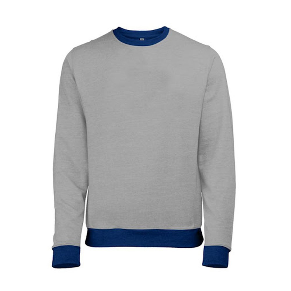 Yuvarlak yaka sweatshirt modeli 31 — gri melanj lacivert biyeli, İLKETEKS toptan imalat