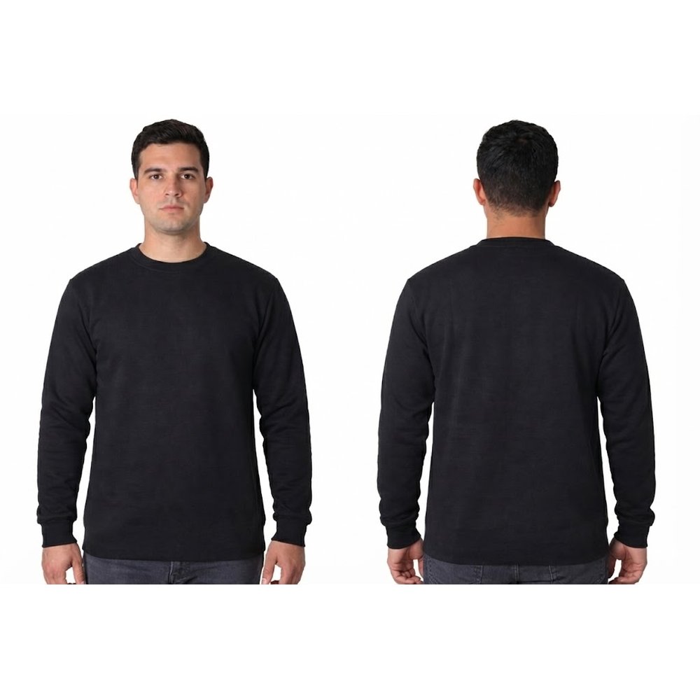 Yuvarlak yaka sweatshirt modeli 40 — siyah örme ön-arka görünüm, İLKETEKS toptan imalat