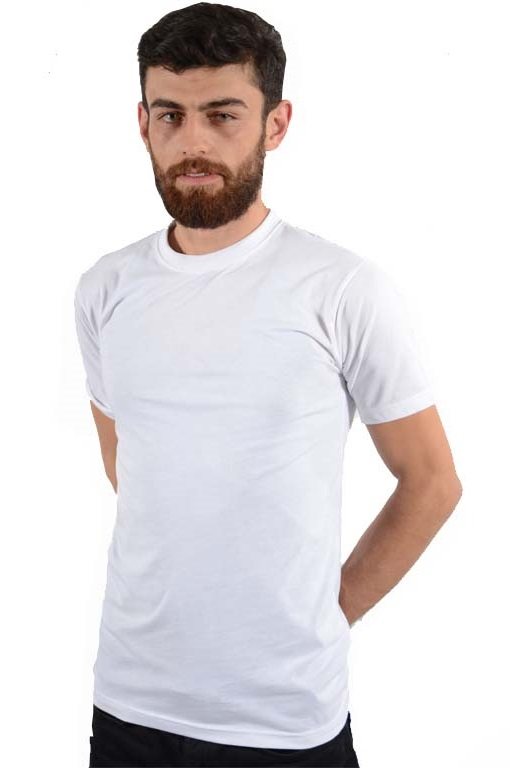 Beyaz yuvarlak yaka penye tişört — İLKETEKS toptan imalat