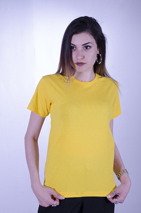 Sarı yuvarlak yaka tişört — İLKETEKS toptan imalat