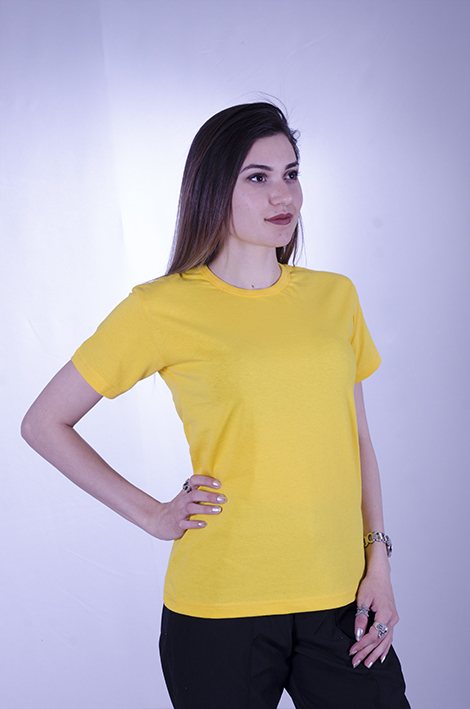Sarı yuvarlak yaka penye tişört — İLKETEKS toptan imalat