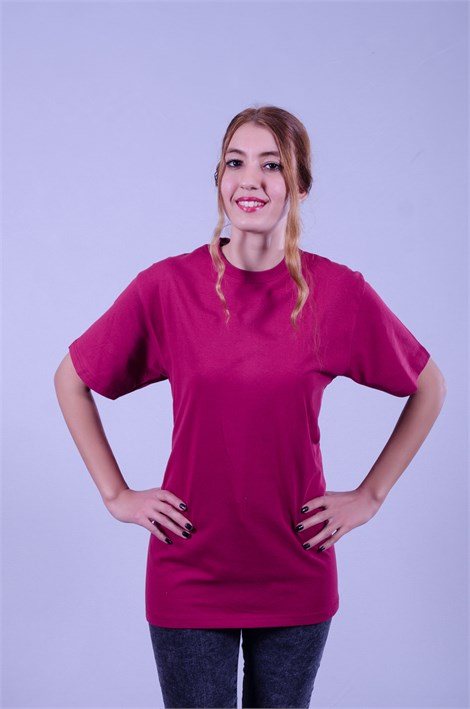 Bordo yuvarlak yaka penye tişört — İLKETEKS toptan imalat